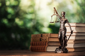 Wooden judge hammer with copyspace over background. Justice and