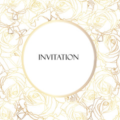 Gold roses. Vintage decoration. Decorative, ornate, antique, luxury, floral invitation.
