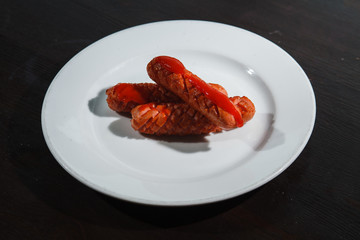 plate of sausages with vegetables and cottage cheese