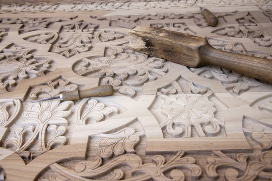 Wood working tools on elaborate door