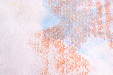 watercolor paint on paper with texture, spots abstract orange blue light not neat