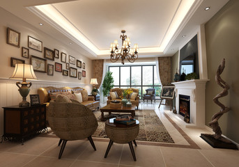 3d render of living room interior