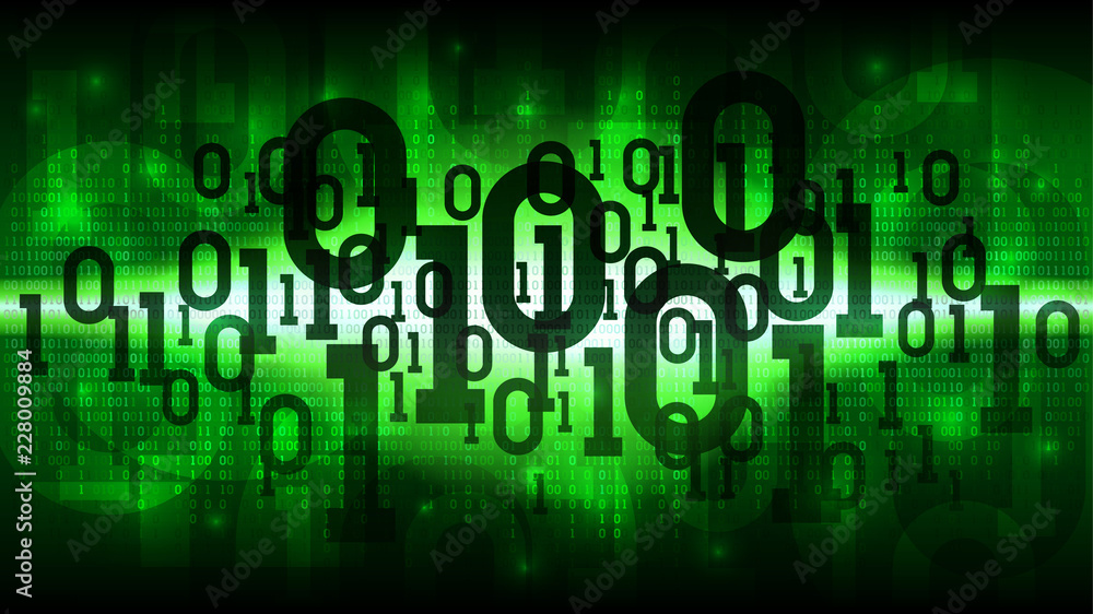 Poster abstract futuristic shining cyberspace with binary code, matrix green background with digital code, 