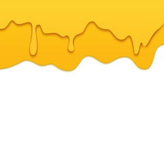 Obraz premium Set of melting dripping honey drops on white background made in paper cut style. Isolated vector illustration.