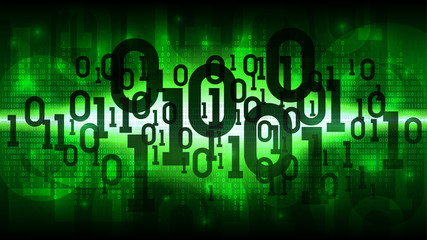 Abstract futuristic shining cyberspace with binary code, matrix green background with digital code, cloud of big data