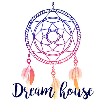 Dream house poster design with hand drawn dream catcher vector illustration