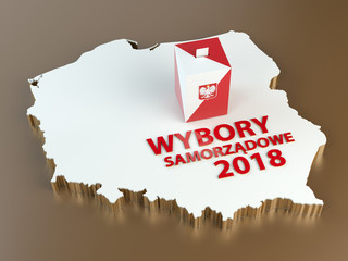 Wybory samorządowe - Zarys Polski, tekst, urna - obrazy, fototapety, plakaty