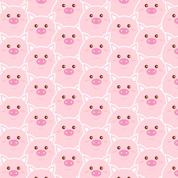 Seamless pattern with cute pink pig faces. Vector cartoon illustration