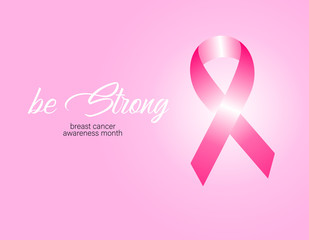 Breast cancer awareness month. Awareness ribbon. Vector cartoon illustration