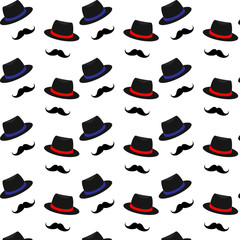 Hat and mustache seamless pattern. background for Father's Day.