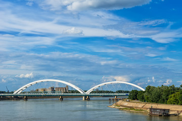 Fototapeta na wymiar Novi Sad, Serbia - June 25, 2018: Zezelj bridge over Danube in Novi Sad 