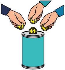 hands donating coins in pot