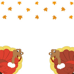 Thanksgiving card. Thanksgiving turkey on white background.