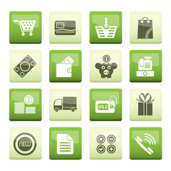 Online shop icons over green background - vector icon set