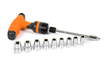 Socket spanner set on white background