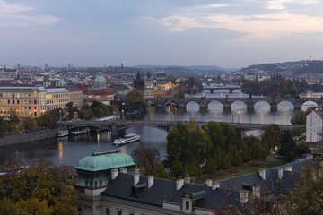 Fototapeta na wymiar Night Prague City with its Cathedrals, Towers and Bridges, Czech Republic