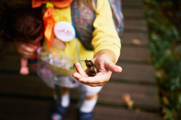 Kids walking green park