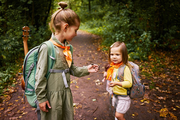 Kids walking green park