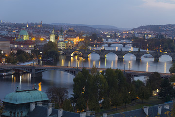 Night Prague City with its Cathedrals, Towers and Bridges, Czech Republic