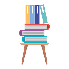 wooden chair with pile text books