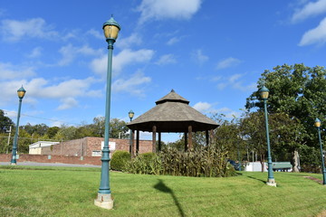 gazebo in town with grass