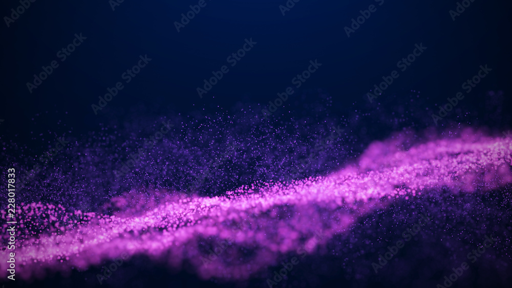 Poster wave glow. wave of particles. wave 3d. 3d rendering. futuristic purple dots background with a dynami