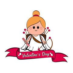 Cute cupid girl icon with bow and arrows. Valentine day. Vector illustration design