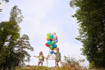 Kids walking green park