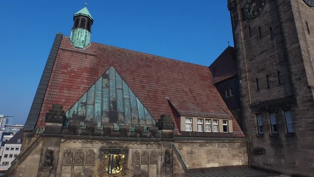 Drone aerial Chemnitz, Jakobskirche, Altes Rathaus, church, town hall
