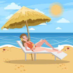 Woman sunbathe on the summer sea beach