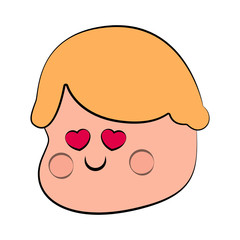 Fototapeta premium Happy cute boy avatar with heart shape eyes. Vector illustration design