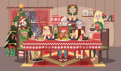 Obraz na płótnie Canvas Happy family sitting at the christmas table.