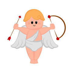 Obraz premium Cute cupid boy icon with bow and arrows. Valentine day. Vector illustration design