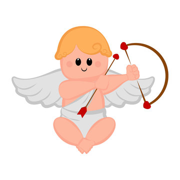 Cute cupid boy icon with bow and arrows. Valentine day. Vector illustration design