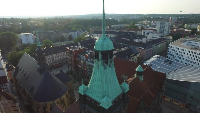 Drone aerial Chemnitz, Jakobskirche, Altes Rathaus, church, town hall