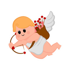 Cute cupid boy icon with bow and arrows. Valentine day. Vector illustration design