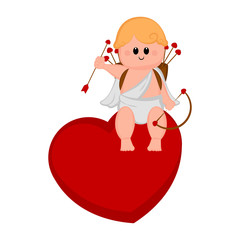 Cute cupid boy on a heart shape. Valentine day. Vector illustration design