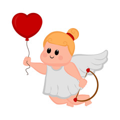 Cute cupid girl icon with bow and arrows. Valentine day. Vector illustration design