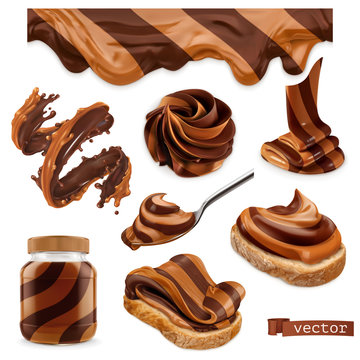 Chocolate and peanut butter. 3d vector realistic icon set