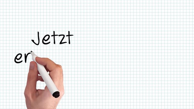 &bdquo;Jetzt erh&auml;ltlich&ldquo; &ndash; Animation auf kariertem Blatt Papier