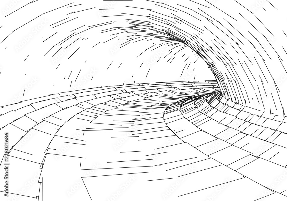 Poster tunnel or wormhole. digital 3d wireframe tunnel. 3d tunnel grid. network cyber technology. surrealis
