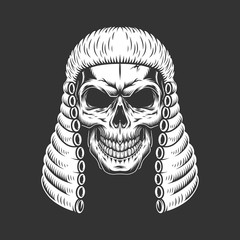Monochrome skull wearing judge wig