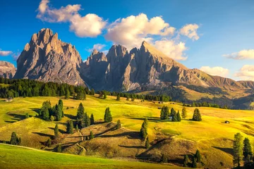 Foto auf Acrylglas Dolomiten Seiser Alm oder Seiser Alm und Berge, Dolomiten, Italien.