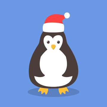 Funny cute christmas penguin in santa hat