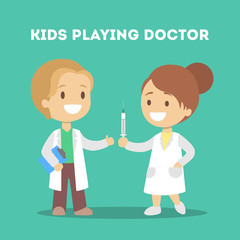 Cute kid in doctor uniform play together