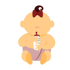 Cute little baby girl holding a milk bottle