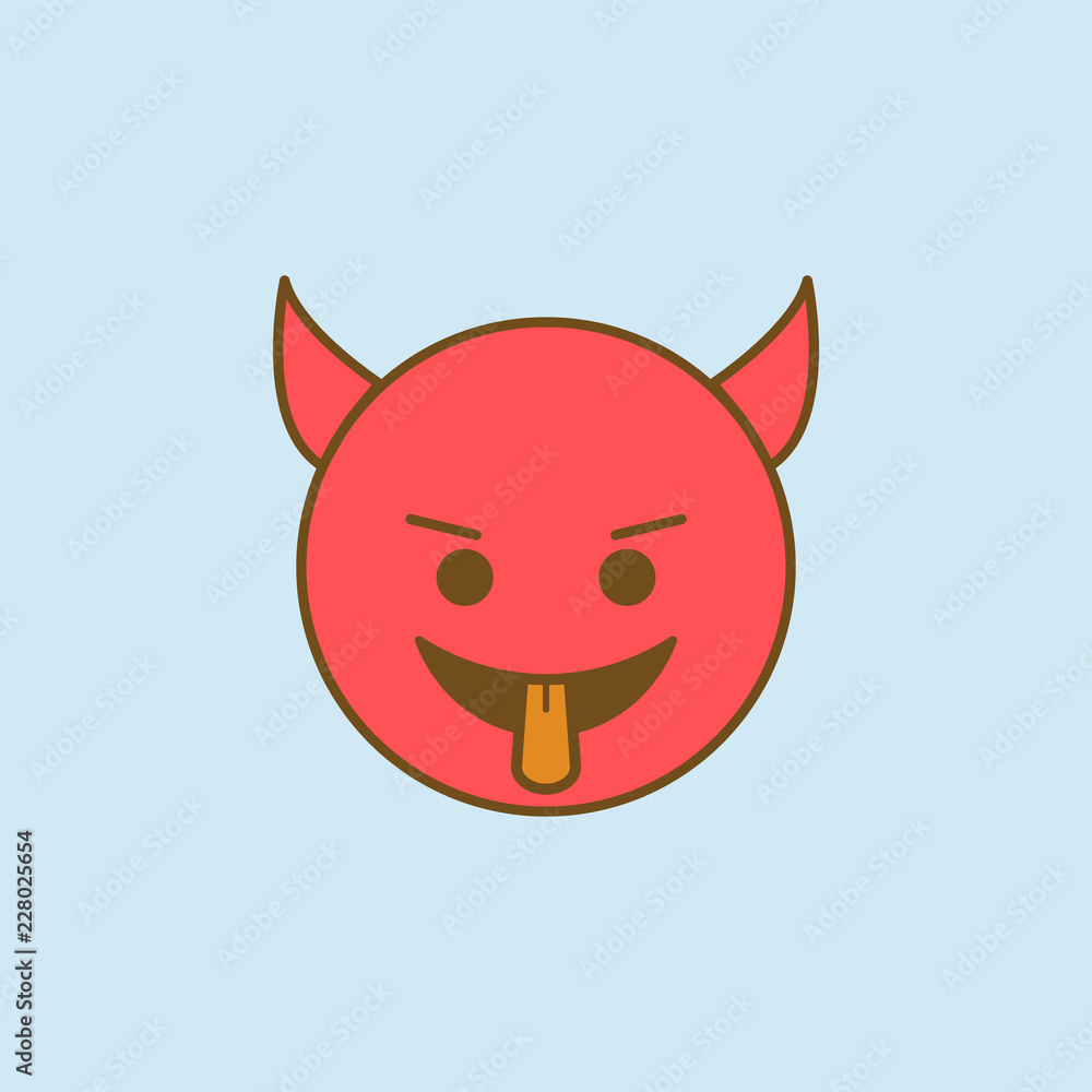 Poster hell with the tongue sticking out 2 colored line icon. simple yellow and brown element illustration.