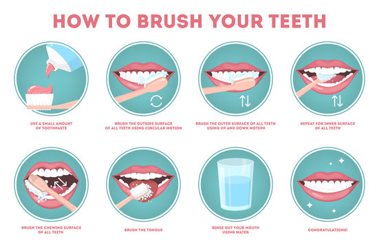 How to brush your teeth step-by-step instruction.