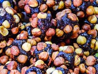 Slices of marmalade with hazelnuts. Hazelnut with sweets