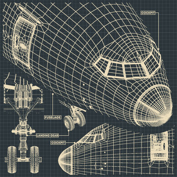 Civil aircraft drawings in retro style